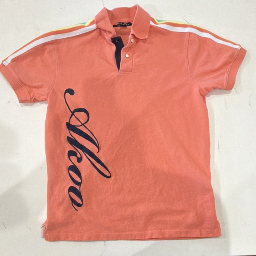 AKOO Coral Polo Shirt L Men's Short Sleeve Collared Solid Logo Button Knit